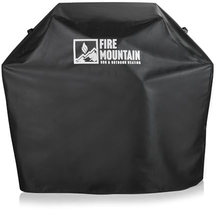 Fire Mountain Everest Pro 4 Burner Premium Protective Heavy Duty BBQ Cover, Black, Weather Proof, Outdoor Grill Protection, Fade Resistant Barbecue Shelter, Adjustable Ties, BBQ Shelter