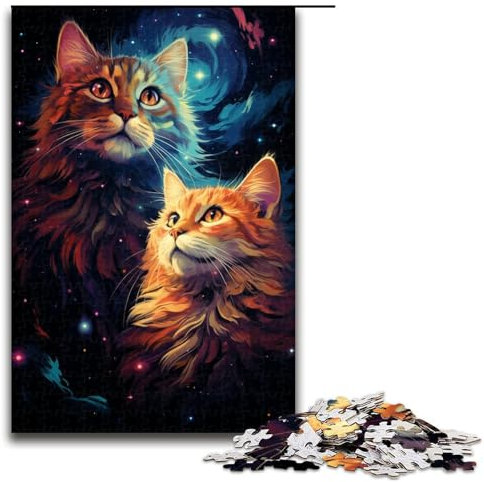 1000 Teile für Erwachsene und Kinder von Jigsaw Buntes psychedelisches Mystery Cat Puzzle für Erwachsene aus Holz (Größe 75 x 50 cm)