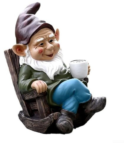 snowchecking Lustige Gartenzwerge, Dekoration, Statue, Schaukelstuhl, Trinkkaffee, Gartenzwerg, Dekoration für Terrasse, Hof, Dekoration, 10,5 x 7 x 15 cm (1 Stück)