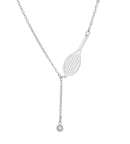 Dreamtimes Tennisschläger-Anhänger-Halskette für Frauen Edelstahl-Tennisschmuck Geschenk für Spieler, Trainer, Schiedsrichter und Fans (Stil 2-S)