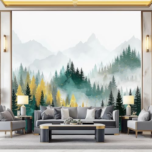 Papier Peint Panoramique Intissé 300 x 210 cm - Abstrait Brume et Paysage de Forêt - Poster Tableaux Photo Muraux pour Salon et Chambre d'Enfant - Décoration Murale Colorée Ambiance Zen et Cocooning