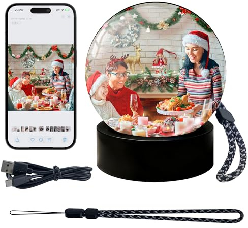 Personalisierter 3D Glaskugel Video Player – 7cm-WLAN-Display Personalisierung Weihnachtskugel mit Video Individuell gestaltbare – Ultraschall-Weihnachtsdekoration DIY-Geschenk zum Geburtstag Schwarz