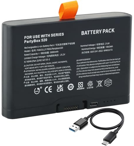 CHUNCAIL Batteria da 21,6 V 5 Ah con USB-C per batteria JBL Partybox 520