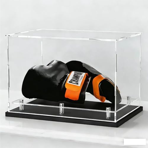Acryl Vitrine Helm Display Case,Klare Hut Display Case für Baseball,Transparente Boxhandschuh-Vitrine,Transparente Acryl Vitrine Box (Schwarze Basis+Schwebendes Rack, 37x28x28CM)