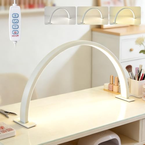 XPJBKC Nail Light for Desk, Half Moon Light for Nail Desk, 3 Color Modes and Brightness, for Beauty Eyelash Crafts Reading Spa Salon Nail Tech, White