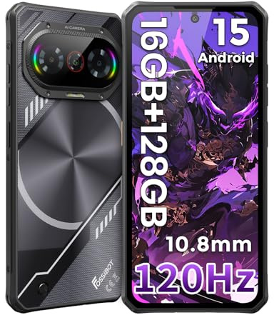 FOSSiBOT F114-120 Hz Rugged smartphone Android 15, 6.67''Gorilla Glass Telefono indistruttibile, 16GB+128GB/2TB, 10.8mm cellulare, 50MP AI Fotocamera,5000mAh 4G Dual SIM/IP68/IP69K | Smartphone da esterno ultra sottile da 16 GB + 128 GB/2 TB, senza contratto, fotocamera da 50 MP, 5000 mAh, Gemini AI