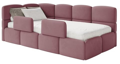 Selsey Jugendbett 120x200cm Rosa gepolstert mit Stauraum und Lattenrost, Polsterbett Kinderbett mit 2 Schutzbarrieren, Jugendbett linksseitig mit Bettkasten, Bett 120x200 für Kinderzimmer