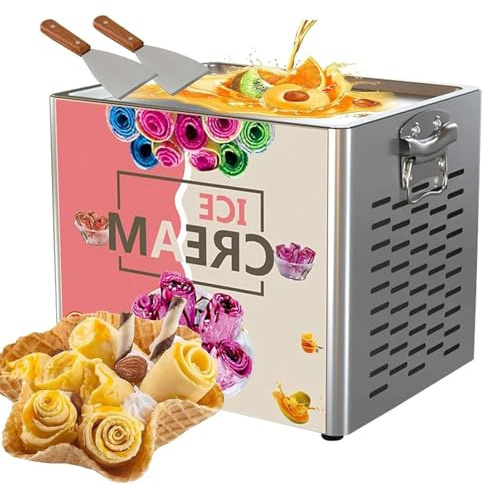 ZHIGUANYUN Macchina Professionale per Ice Roll (Gelato Arrotolato) e Yogurt/Crema fritti (330 W), per Fast Food, Bar e gelaterie