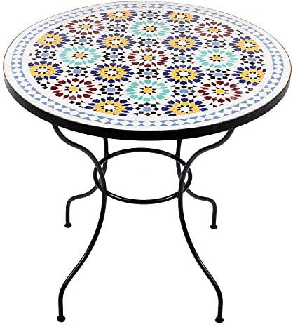 albena Marokkanischer Mosaiktisch ø 80cm rund (LISU Weiss/blau/bunt) Der orientalische Gartentisch LISUist EIN wunderschöner Blickfang für Jede Terrasse und perfekt für gemütliche Stunden im Freien