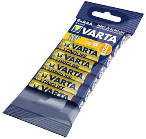 Varta 4103101328 Longlife Batteria Alcalina, Ministilo AAA LR03, Confezione da 8 Pile Confezione risparmio morbida foil - il design può variare