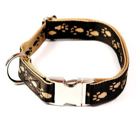 Hundehalsband, Alu-Max®, Soft Nylon, Braun, Beige Pfötchen, 30-50cm, 20mm, mit Zugentlastung