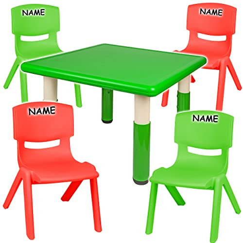 alles-meine.de GmbH Kindertischgruppe - Tischgruppe - Tisch + 4 Kinderstühle - BUNT - incl. Name - für INNEN & AUßEN - Kindermöbel für Mädchen & Jungen - Plastik/Kunststoff - S..