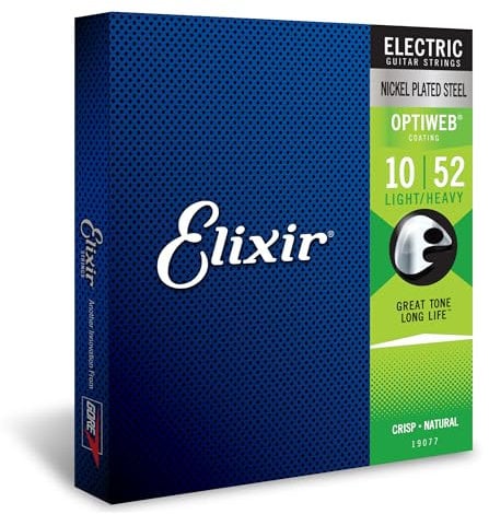 Elixir® 19077 Saiten E-Gitarrensaiten mit OPTIWEB™ Beschichtung, Light/Heavy (.010-.052)