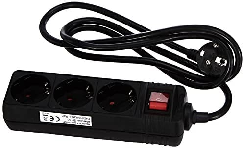 Kopp Steckdosenleiste 3-Fach mit Schalter, mit 45° gedrehten Steckdosentöpfen , mit erhöhtem Berührungsschutz, mit 1,4m Zuleitung H05VV-F3G1,5mm², 16A, 250V, Farbe schwarz, 129715009
