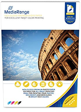 MediaRange 210 x 297mm Fotopapier für Tintenstrahldrucker, hochglänzend, 160g, 100 Blatt