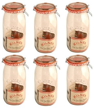 6 x Kilner Clip Top Glass Storage Jar - Round 1.5 Litre