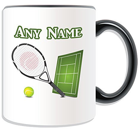 Personalised Gift - Tennis Mug (Sport Design Theme, Colour Options) - Any Name/Message on Your Unique Mug - Lawn Racquet Ball