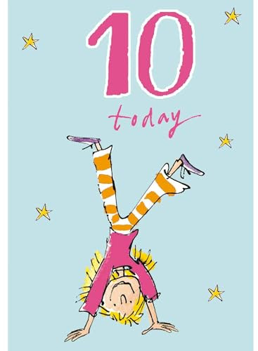 Woodmansterne 10th Birthday Card for Girls - Quentin Blake Handstand Design - Vibrant Age 10 Birthday Greeting Card