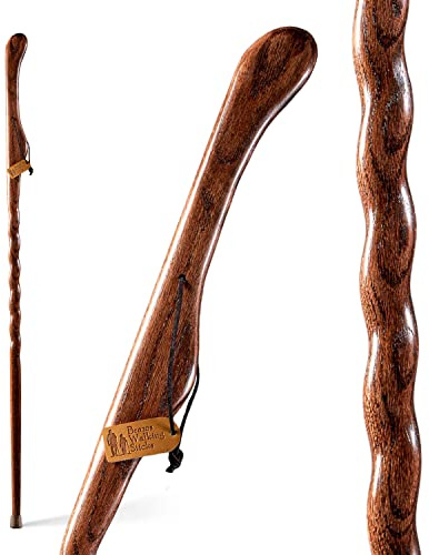Brazos Handcrafted Wood Walking Stick, Twisted Oak, Hitchhiker Style Handle, for Men & Women, Made in the USA, Red, 58