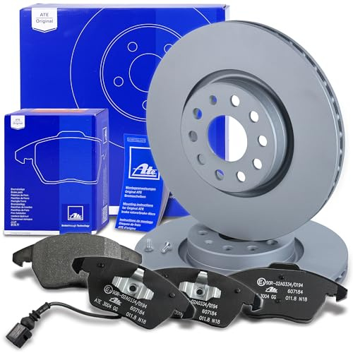 ATE Bremsenset Kompatibel mit Jetta Vorderachse inkl. Bremsscheiben Ø 312 mm Belüftet und Bremsbeläge + Verschleißkontakt