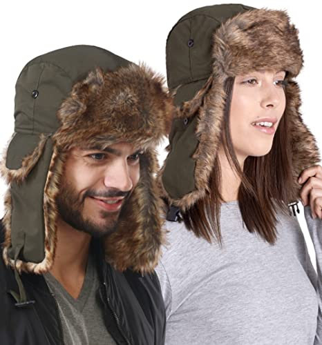 Tough Headwear Ushanka Mütze mit Ohrenklappen - Russische Mütze aus Kunstfell - Fliegermütze Herren - Russen Mütze Fellmütze Damen - Winterkappe Trapper Mütze Uschanka