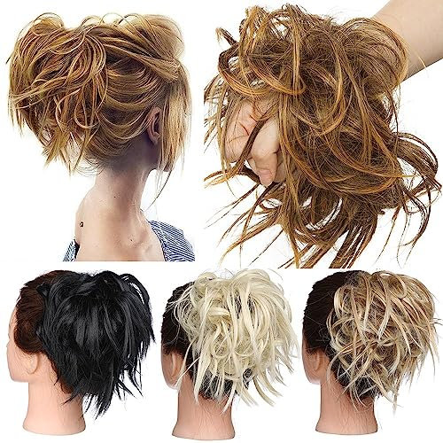 TESS Haarteil Dutt Haargummi mit Haaren Glatt struppige Haarknoten Hochsteckfrisuren günstig Haarverlängerung für Frauen 45g Braun ombre