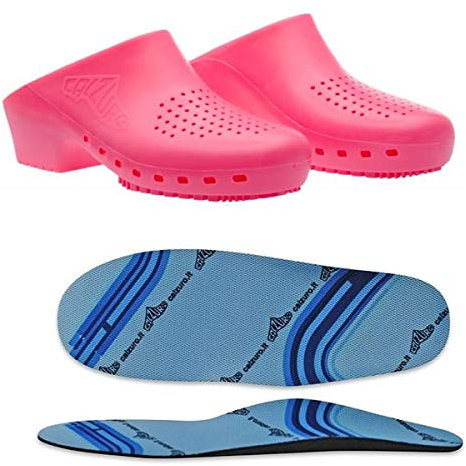 CALZURO Zuecos sanitarios clásicos S con orificios con plantilla profesionales, marcado CE, 37-38, color rosa