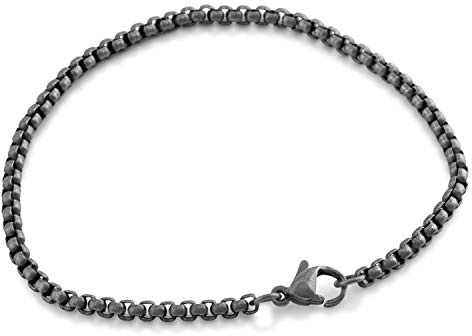 Akitsune Baca Kettenglieder-Armband | 3mm Durchmesser | Box Rolo Herren Damen Kette Edelstahl Karabiner Minimalist