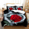 NEWAT 3D Meetlife Microfaser 2/3 Teilig Bettwäsche Set mit Roten Rosen Motiv Romantischer Blumendruck Bettbezug mit Kissenbezüge (A7,135x200cm)