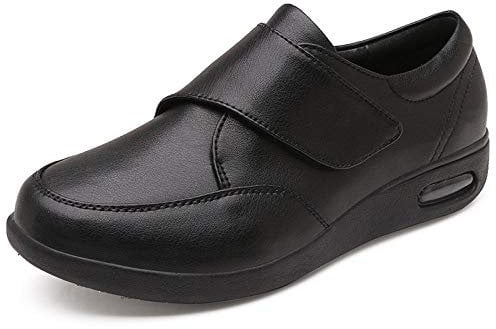 Nwarmsouth Enflé Gonflée Chaussons Réglable,Pieds du Patient gonflant Chaussures en Cuir, grossissement et élargissement des Chaussures de diabète-45_ Noir,Pieds Enflé Gonflée Chaussons Elargissement