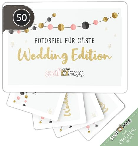 Fotospiel Hochzeit - Das Original von snaPmee - 50+4 Fotoaufgaben - Hochzeitsspiel für Gäste & Brautpaar (Gold)