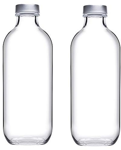 Queensway Home & Dining Reusable Glass Water Juice Drinking Bottle W/Silver Lid 1.1L/500ml Set (2x 500ml)