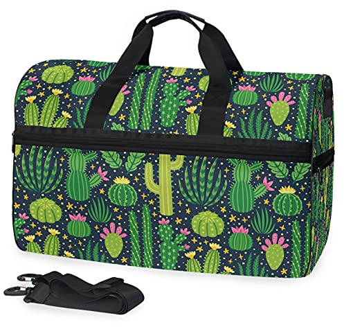 Grüner Kaktus Sporttasche Badetasche mit Schuhfach Reisetaschen Handtasche für Reisen Frauen Mädchen Männer