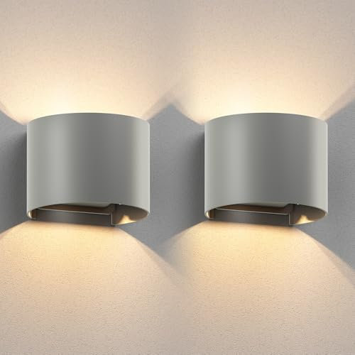 ledscom.de 2 Stück Wandleuchte RUNEL für außen, IP65, Up-/Downlight, grau matt, rund, 1x G9 max. 10W
