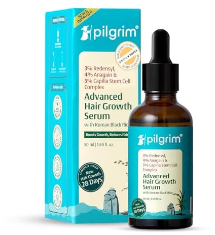 Pilgrim Redensyl Sérum de croissance des cheveux avancé 3 % + Anagain 4 % pour cuir chevelu avec ingrédients naturels de riz noir coréen, contrôle la chute des cheveux, augmente la densité des cheveux