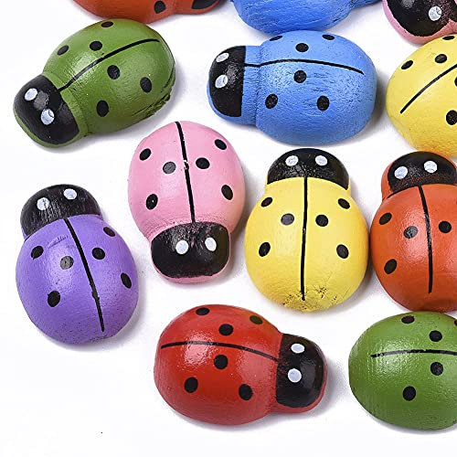 Perlin Marienkäfer aus Holz Selbstklebend 13mm 60stk Cabochon Deko Glückskäfer Basteln Mix Set