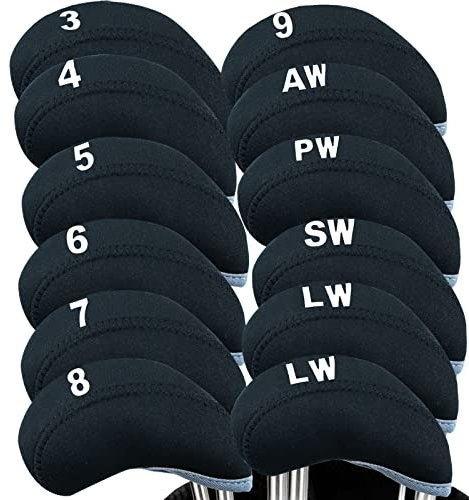 Golf Iron Head Covers Neoprene numbers Value 12 Pcs Set, Golf Iron Headcovers Protector for Club Mens Elasticity Protable Fit All Brands Not Visible (12 Pcs-Black)