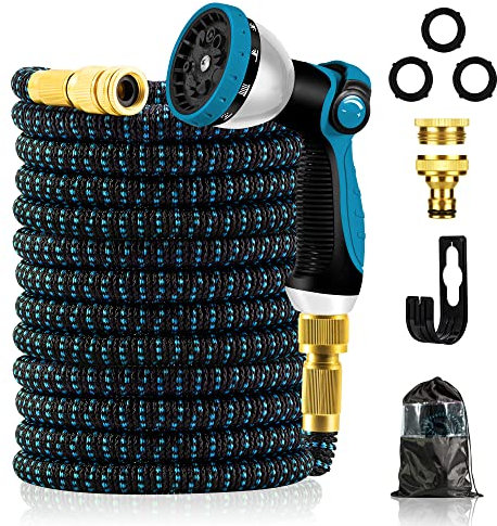 BUICXJKZ Expandable Garden Hose Pipe 50FT - 3 Times Expanding Flexible Hosepipe, Flexible Hosepipe, 10 Pattern Spray Nozzle, Durable 3450D, Durable 3450D Flexible Water Hose 3/4&1/2 Fittings