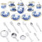 15 Stück 1:12 Porzellan Küche Puppenhaus Zubehör Miniatur Teeservice Set mit 11 Stück Puppenhaus Gabel Löffel Mini Geschirr Besteck Simulation Möbel für Puppen (Blumen Stil)