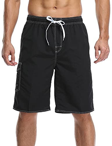 Ni_ka Short De Bain Homme Pantalon Taille Elastique De Plage D'éTé Pantalon De Surf Short Ample Noir Rose Taille S à 4XL, L, (Ni_kashorts44571)