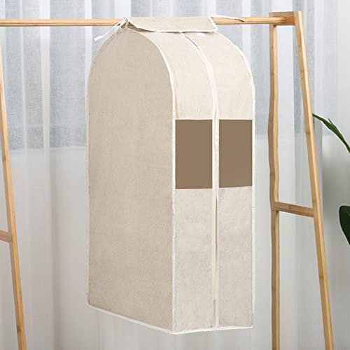 Kleidersack Lang Stoff Baumwoll- Und Leinengewebe Kleidersäcke, Kleiderschutzhülle mit Reißverschluss Zum Organisieren Des Schranks, Mehrere Größen (4 Farben) (Color : Beige, Size : 90 * 60 * 28cm)