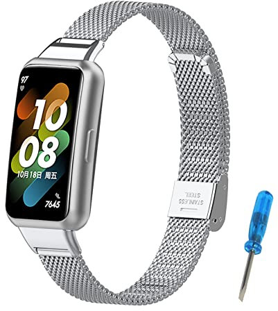 SenMore Bracelet Compatible avec Huawei Band 7, Bracelet de Remplacement en Acier Inoxydable Sangle Huawei Band 7 Bracelet