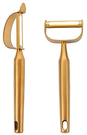 TUPMFG Edelstahl Pendel Sparschäler, Universalschäler für Rechts- und Linkshänder, Multifunktions für Obst, Kartoffel & Gemüse, 2 Stück, Gold