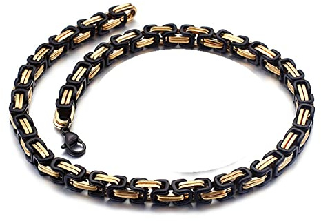Epinki Edelstahlketten für Männer 50-76 cm, Herren Byzantine Königskette Gold/Silber/Schwarz Freundschaftsketten Breit 6/ 7MM Kette Edelstahl Lang Hip Hop