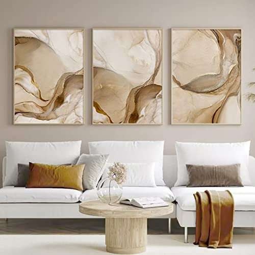 SYNYEY Beige, Braun, Gold, Schwarz, Weiß Marmor Poster Kunstdruck Moderne Wand Bilder Leinwand Bild Abstrakte Bilder Wohnzimmer Inneneinrichtung Dekoration 40x60cmx3 Ungerahmt