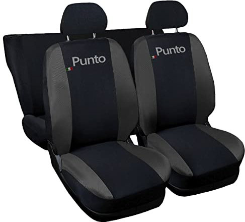 Auto Accessori Lupex | Coprisedili Auto Compatibili con Punto I e II serie 1993-2011, Colore Nero Grigio Scuro, Made In Italy, Policotone, Nome Auto Ricamato, Fodere Sedili Anteriori e Posteriori