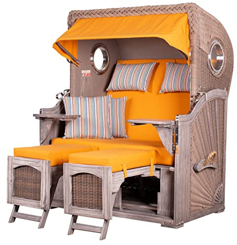 bene living Strandkorb-Set Ammersee 2-Sitzer Mahagoni Washed Grey - PE Koboo Grey - Modell 586 - Liftersystem