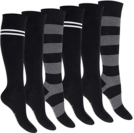 Footstar Damen Kniestrümpfe geringelt (6 Paar) - Schwarz 39-42