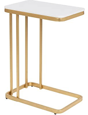 Kate and Laurel Credele Modern Glam Marble C-Table End Table; 12 x 19 x 27; White and Gold; Chic Contemporary TV Tray Table with Metal Legs And Cultured Marble Tabletop