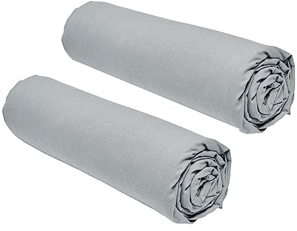 Today Essential - Lot de 2 draps Housses 140x190 cm 2 Personnes 100% Coton Acier